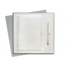 Коробка подарочная Solution Superior Alfa Linen под ежедневник и ручку, серебро, 25,7x25,7x2,8 см, бежевый ложемент