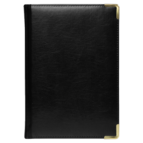 Ежедневник полудатированный Classic Pristine Gold А5, черный с золотом, с металлическими уголками, в твердой обложке с поролоном