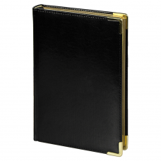 Ежедневник полудатированный Classic Pristine Gold А5, черный с золотом, с металлическими уголками, в твердой обложке с поролоном